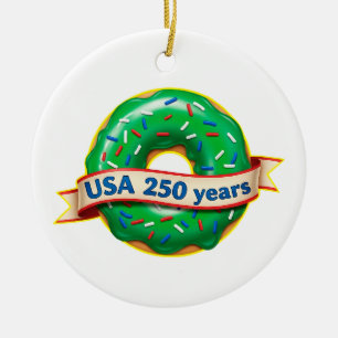 Amerika 250ste verjaardag VS met zoete donut Keramisch Ornament