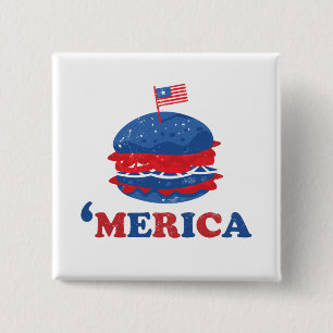 Amerika, 4 juli vierkante button 5,1 cm