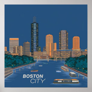 Amerika Boston City Skyline, Boston Ma Us Silhouet Poster
