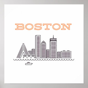 Amerika Boston City Skyline, Boston Ma Us Silhouet Poster