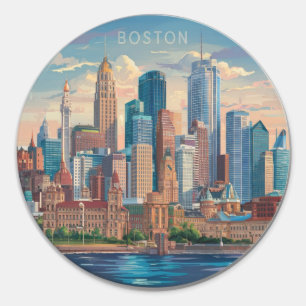 Amerika Boston City Skyline, Boston Ma Us Silhouet Ronde Sticker
