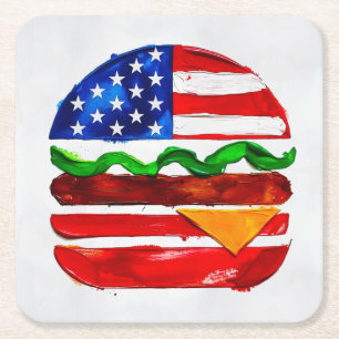 Amerika Burger (Wit Schilderij Nr. 1) Vierkante Kartonnen Onderzetter