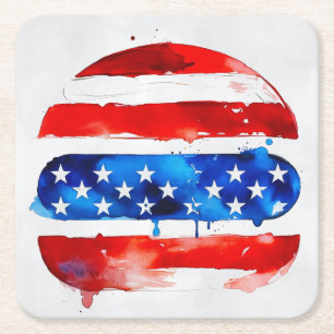 Amerika Burger (Wit Schilderij Nr. 2) Vierkante Kartonnen Onderzetter
