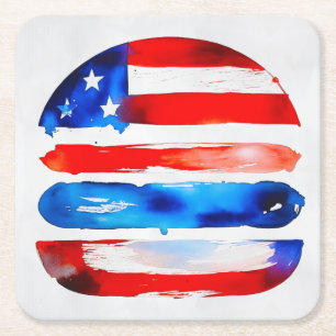 Amerika Burger (Wit Schilderij Nr. 3) Vierkante Kartonnen Onderzetter