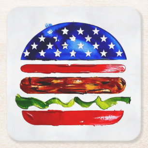 Amerika Burger (Wit Schilderij Nr. 5) Vierkante Kartonnen Onderzetter
