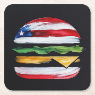 Amerika Burger (Zwart Schilderij Nr. 2) Vierkante Kartonnen Onderzetter