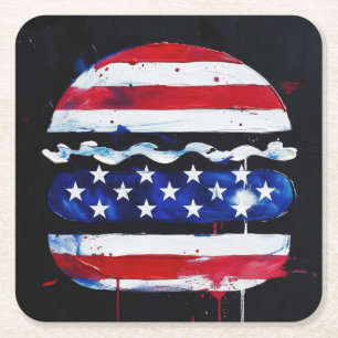 Amerika Burger (Zwart Schilderij Nr. 3) Vierkante Kartonnen Onderzetter