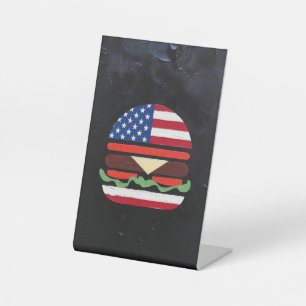 Amerika Burger (Zwart Schilderij Nr. 4) Reclamebord Met Voetstuk
