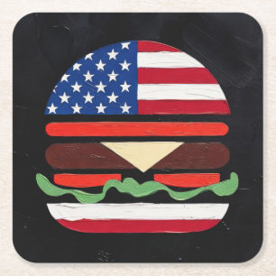 Amerika Burger (Zwart Schilderij Nr. 4) Vierkante Kartonnen Onderzetter