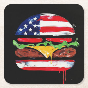 Amerika Burger (Zwart Schilderij Nr. 6) Vierkante Kartonnen Onderzetter