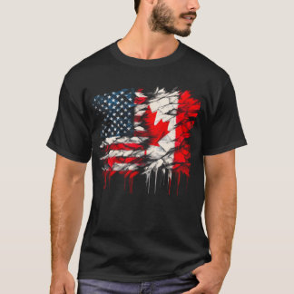 Amerika Canada Vlaggen Half Amerikaans Half Canade T-shirt