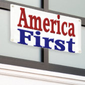 Amerika Eerst met rode en blauwe tekst Spandoek (Buitenkant Gebouw)