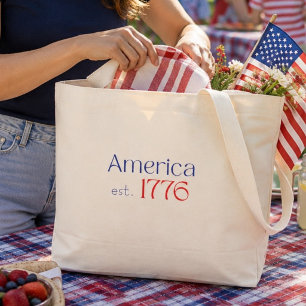 Amerika est 1776 Typografie 250 Verjaardag Blauw R Grote Tote Bag