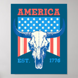 Amerika est 1776 vintage stier schedel vlag 4de va poster