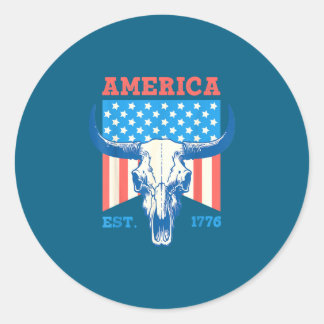 Amerika est 1776 vintage stier schedel vlag 4de va ronde sticker