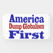 Amerika First Dump Globalism red blue text Spandoek (Horizontaal)
