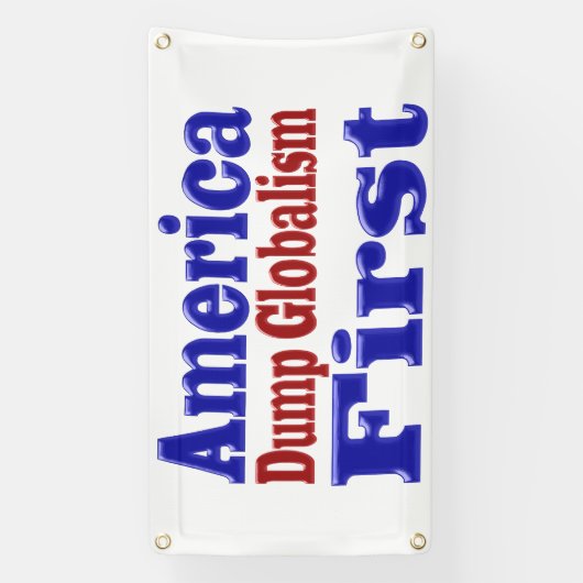 Amerika First Dump Globalism red blue text Spandoek (Verticaal)
