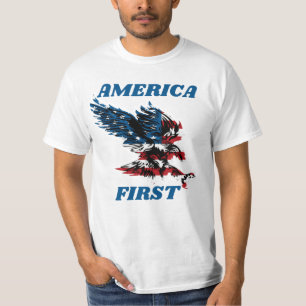 Amerika First with Blue Lettering and an Eagle T-shirt