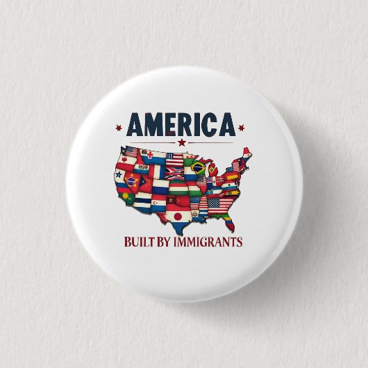 Amerika gebouwd door immigranten Patriottisch Amer Ronde Button 3,2 Cm (Voorkant)