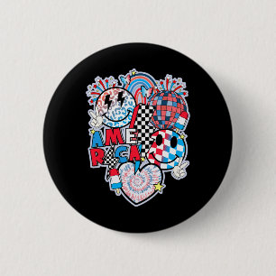 Amerika Glimlach Gezicht Hart Amerikaanse Vlag Vro Ronde Button 5,7 Cm