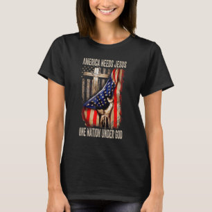 Amerika heeft Jezus één natie nodig onder God Amer T-shirt