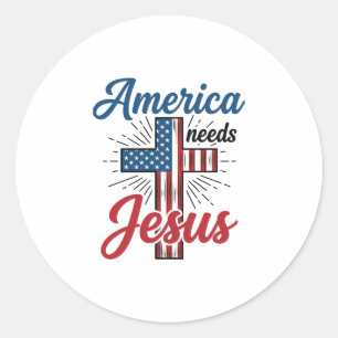 Amerika heeft Jezus nodig Patriottisch kruis shirt Ronde Sticker