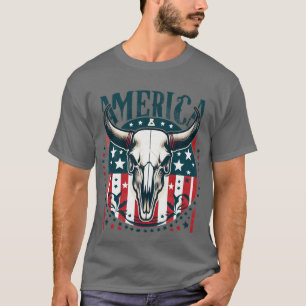 Amerika Koe Schedel 4 juli Vlag T-shirt