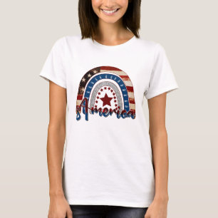 Amerika Red White Blue Star Patriotic Flag Rainbow T-shirt