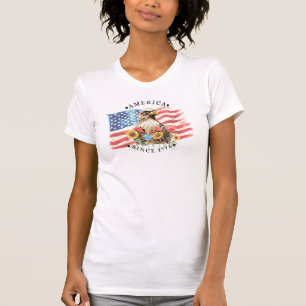 Amerika sinds 1776 Waterverf Vlag/Adelaar/Bloemen T-shirt