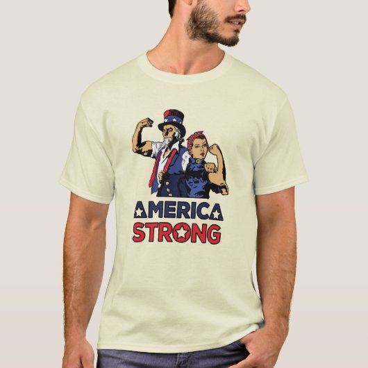 AMERIKA STRONG - UNCLE SAM - ROSIE DE RIVETER T-SHIRT (Voorkant)