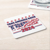 Amerika terug Trump 2024 Vierkante Kartonnen Onderzetter (Schuin)