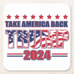 Amerika terug Trump 2024 Vierkante Kartonnen Onderzetter