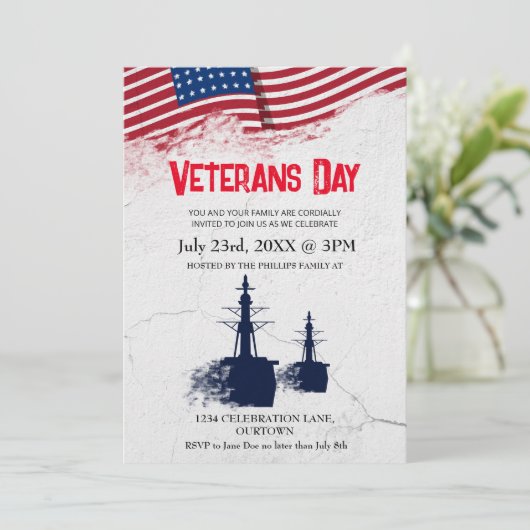 Amerika Veterans Day Patriottische Uitnodiging, Kaart (Staand voorkant)