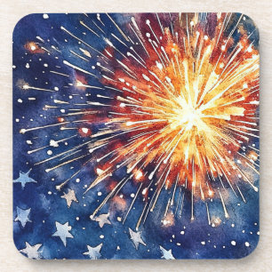 Amerika viering. Sterren en vuurwerk. Bier Onderzetter