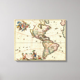 Amerika vintage kaart 1670 op canvas afdruk