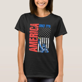 Amerika Vlag 1776 Standbeeld Vrijheid 4 juli Onafh T-shirt