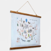 Amerika | Waterverf geïllustreerd overzicht VS Hangend Wandkleed (Gebogen)