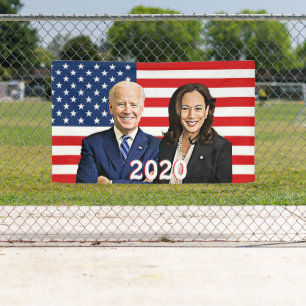 Amerika weer sterk maken, Biden en Harris buitensh Spandoek