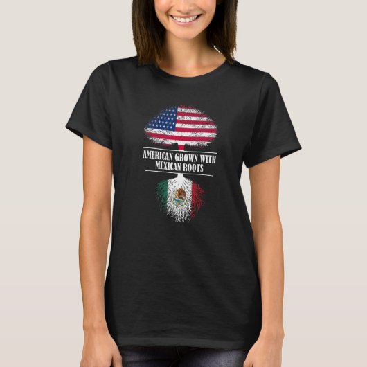 Amerikaan met Mexicaanse wortels Mexicaanse vlag T-shirt (Voorkant)