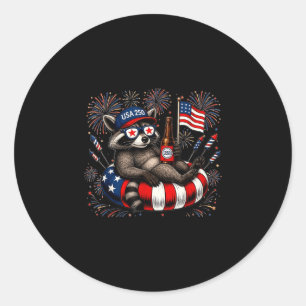 Amerikaans 250 patriottische wasbeer drinkt bier z ronde sticker