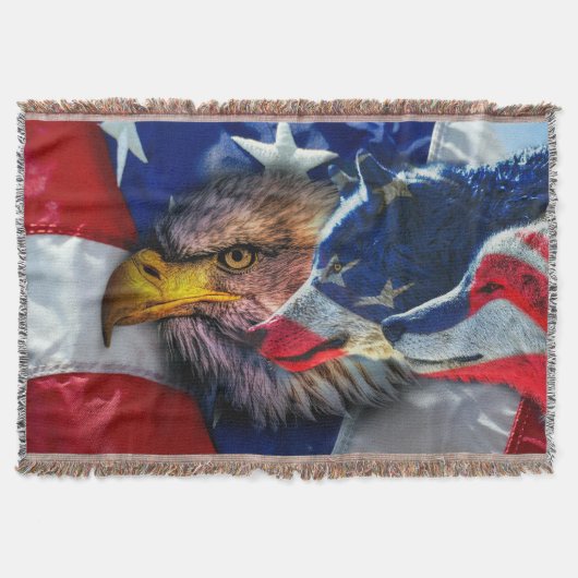 Amerikaans Bald Eagle Wolf Flag Patriotic Deken (Voorkant)