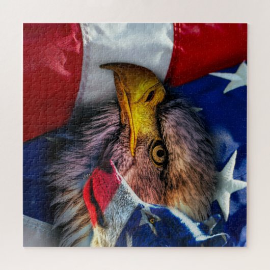 Amerikaans Bald Eagle Wolf Flag Patriotic Legpuzzel (Horizontaal)