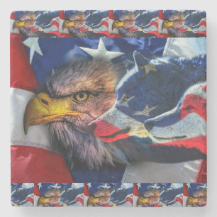 Amerikaans Bald Eagle Wolf Flag Patriotic Stenen Onderzetter