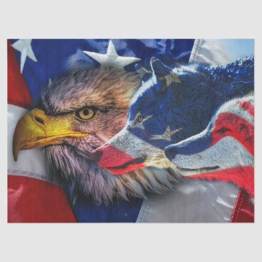 Amerikaans Bald Eagle Wolf Flag Patriotic Tissuepapier (Voorkant)