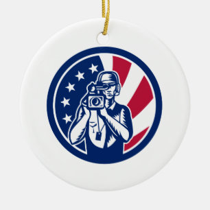 Amerikaans cameraman Vlag Icon Keramisch Ornament