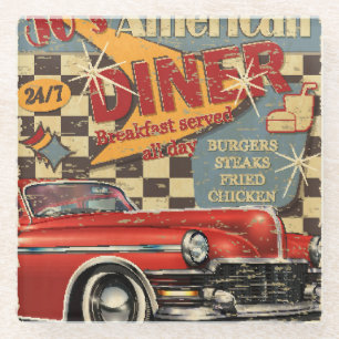 Amerikaans Diner poster: retro stijl Glazen Onderzetter