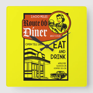 Amerikaans diner uit de jaren 50 vierkante klok