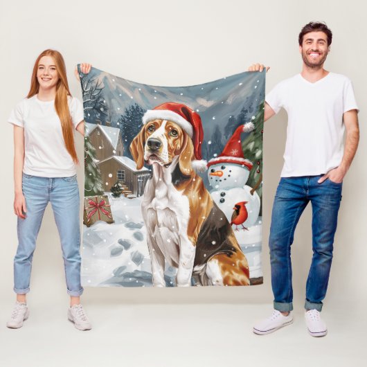 Amerikaans Engels Foxhound Dog Winter Christmas Jo Fleece Deken (In situ)