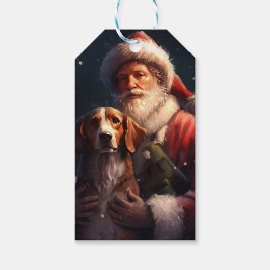 Amerikaans Engels Foxhound Kerstman Kerstmis Cadeaulabel (Voorkant)