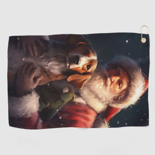 Amerikaans Engels Foxhound Kerstman Kerstmis Golfhanddoek (Horizontaal)